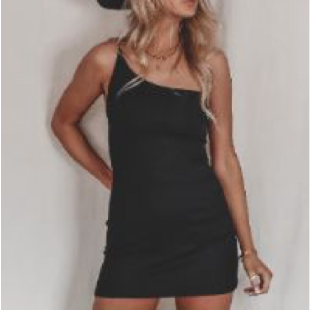 RARE - Joah Brown Knit One Shoulder Mini-Dress - Picture 3 of 3